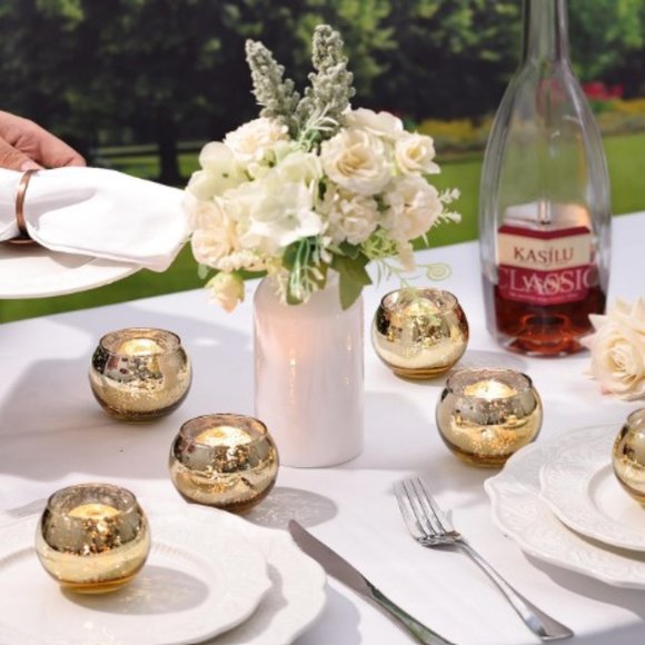 Set of 12 - Gold Mercury Glass Tealights / Votive Candle Holders - Centerpiece - Picture 6 of 10